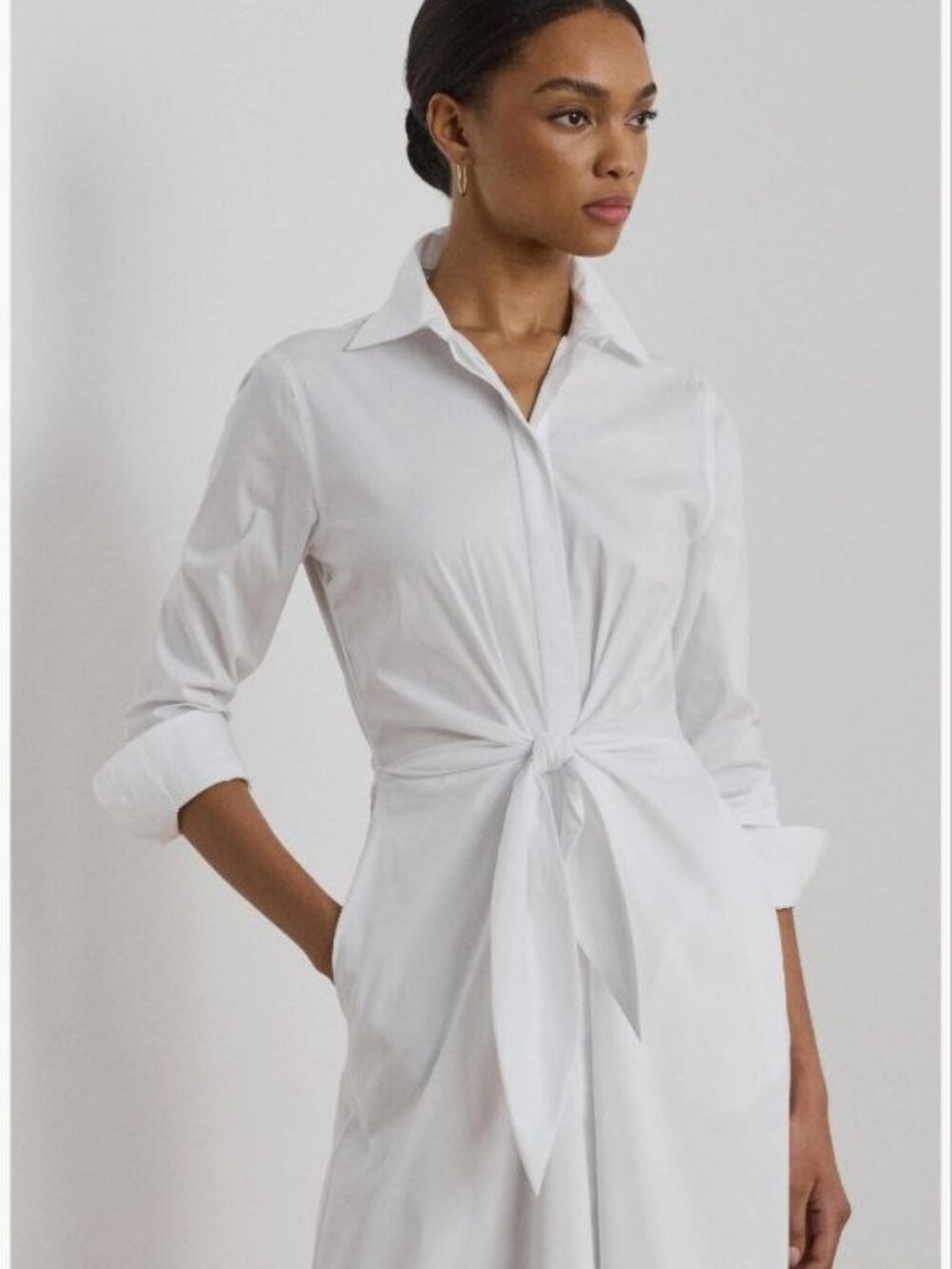 $185 Lauren Ralph Lauren Front Tie Cotton Midi Shirtdress White Size 18 - Picture 3 of 9